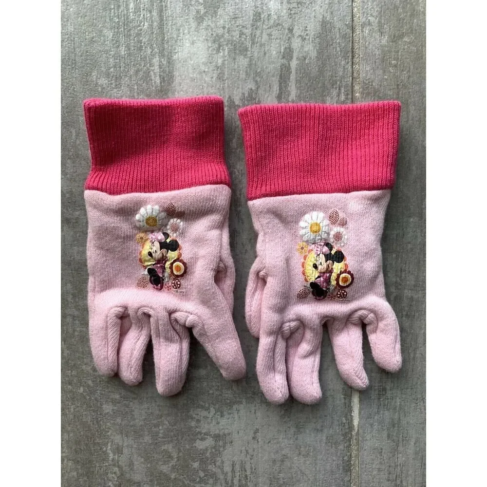 Disney Minnie Mouse Toddler Little Girls Pink Cotton Jersey Stretch Gloves 2-6 Y
